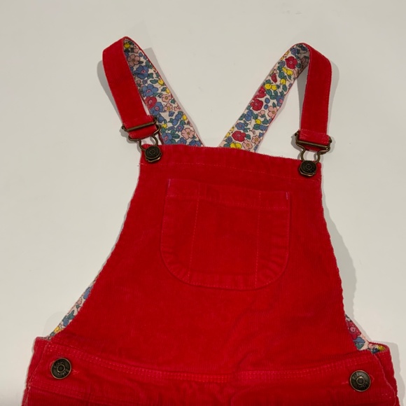 Mini Boden Red Overalls with Pink Heart Patches - Picture 2 of 5